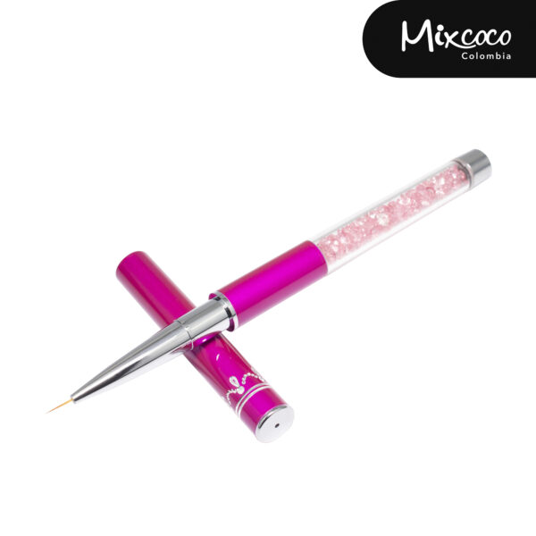 Pincel Liner Profesional 9mm Mango Fucsia con Cristales Y Tapa